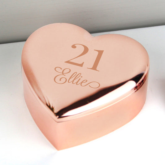 Personalised Big Age Rose Gold Heart Trinket Box