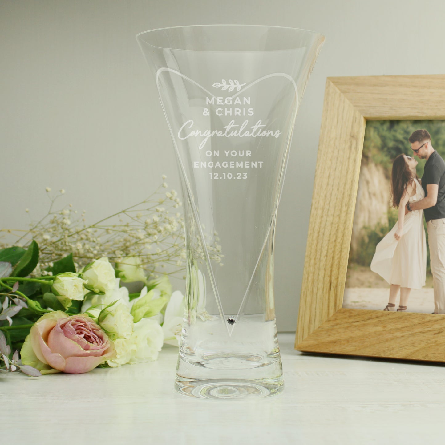 Personalised Free Text Botanical Hand Cut Diamante Heart Vase