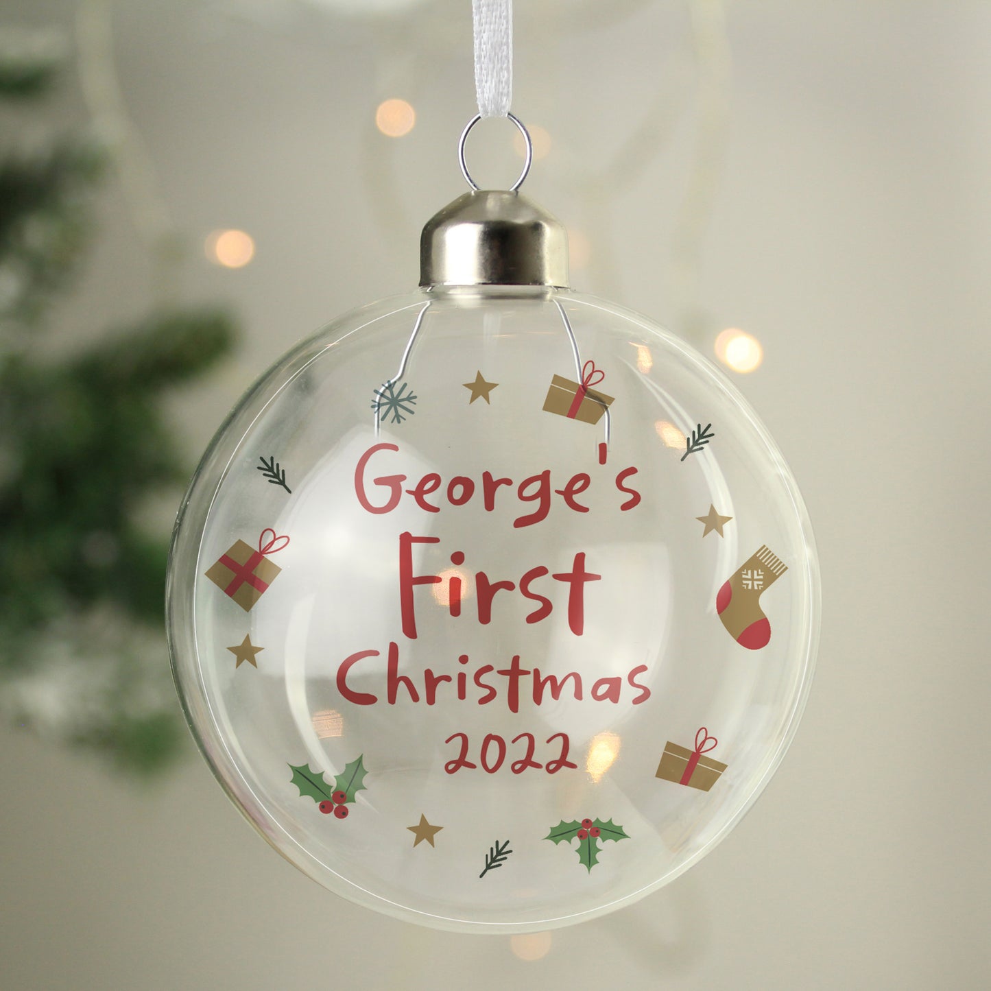 Personalised First Christmas Glass Bauble