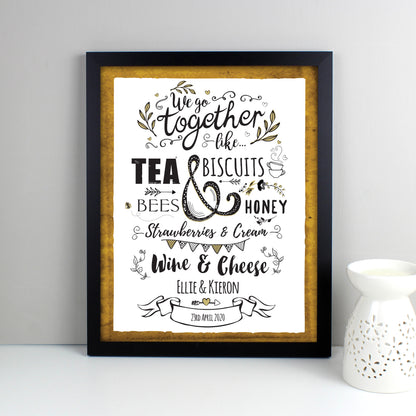 Personalised We Go Together Like... Black Framed Print