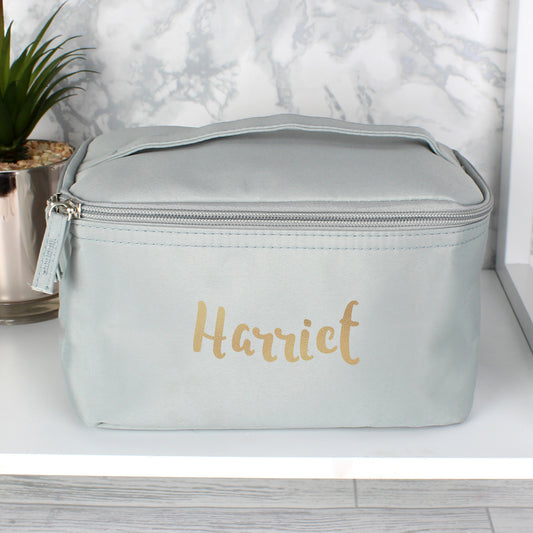 Personalised Gold Name Grey Toiletry Bag