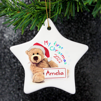 Personalised My First Christmas Teddy Ceramic Star Decoration