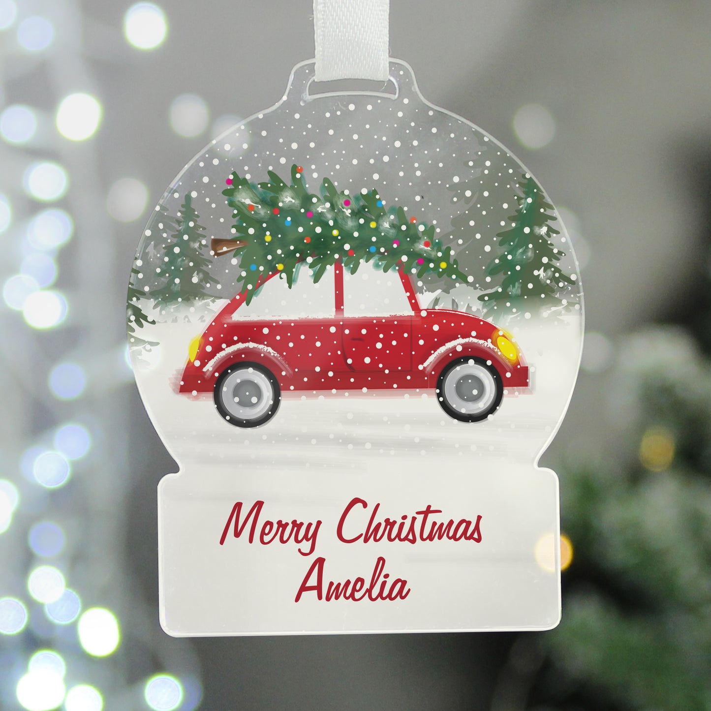 Personalised Driving Home For Christmas Acrylic Snowglobe Decoration