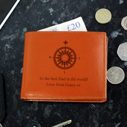 Personalised Compass Tan Leather Wallet