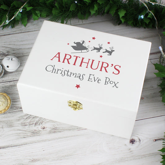 Personalised Christmas Eve White Wooden  Box