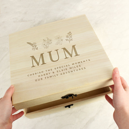 Personalised Floral Wooden Keepsake Box